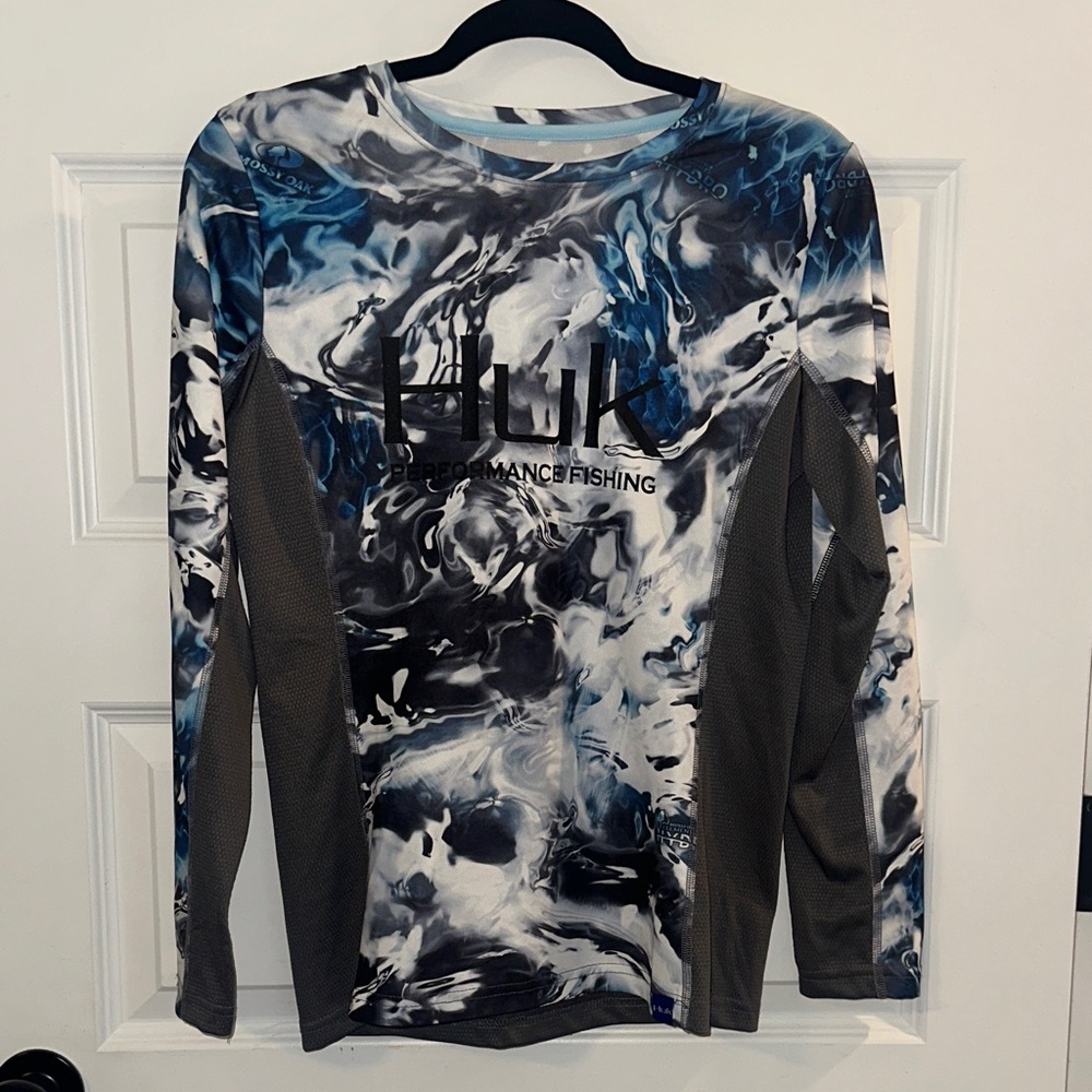 Huk Blue and Black Swirl Long Sleeve Shirt